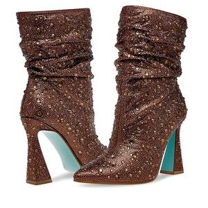 BETSEY JOHNSON  

Womens Satin Embellished Ankle Boots Size-7 Heel-3.75 NIB